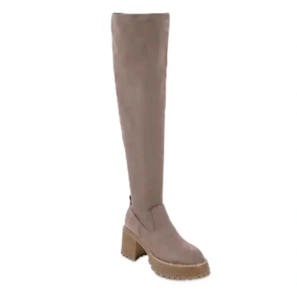 New MIA Daily Women Over The Knee Platform Taupe Tan Lug Sole Boot Women Size 7